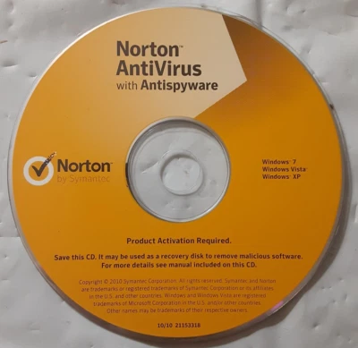 Norton AntiVirus antispyware windows 7 vista xp 21153318 **DISC ONLY, NO CODE - Image 1 of 2