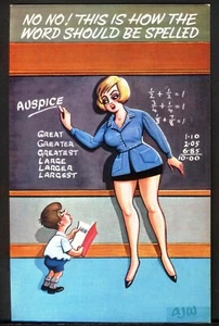 Saucy Comic Postcard: Teacher Corrects Boy's Rude Word Spelling. Free UK Postage - Picture 1 of 1