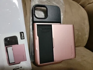 iPhone 13 Case ROSE GOLD Spigen Slim Armor CS Card Holder - Picture 1 of 6