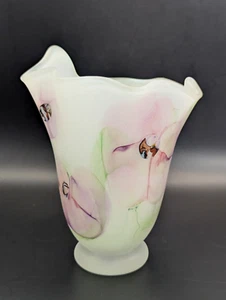 PETER LAYTON 1990s British Studio Glass Freeform Satin Floral Vase Signed - Picture 1 of 8