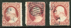 SC #26 x 3 Farbtöne 3 Cent Washington 1851-57 US 14B35 - Bild 1 von 4