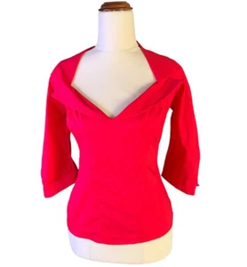 Top Doris Rojo Pinup Couture Talla S Cuello Pequeño Cuello en V Manga 3/4 Hecho en EE. UU. - Imagen 1 de 11