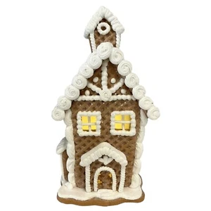 Battery Operated Lighted Holiday Icing Gingerbread House Figurine 7.5 Inch - Picture 1 of 10