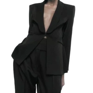 NWT Zara Tuxedo Satin Effect Collar Black Blazer Quiet Luxury Minimalist Size S - Picture 1 of 7