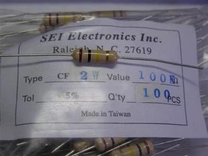 100 SEI Electronics CF2JB100K 100K 2W 5% Carbon Film Resistors - Picture 1 of 1
