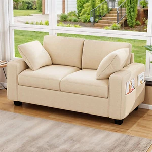 60 inch 2-Seater Velvet Loveseat Sofa Fabric Couch with 2 Pillow for Living Room - Picture 1 of 17