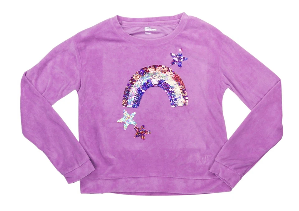 Epic Threads Girls XL/16 Sequin Rainbow & Stars Fleece Sweatshirt NWT Lavender - Image 1 of 1