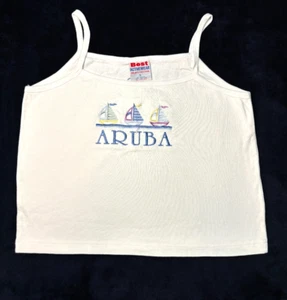 Camiseta sin mangas blanca recortada de veleros Aruba bordada para mujer grande de algodón elástico - Imagen 1 de 6