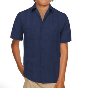 Boy's Guayabera Wedding Baptism Kids Toddler Junior Button-Up Casual Dress Shirt - Picture 1 of 9