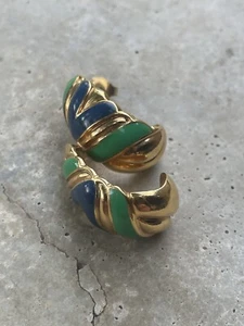 Pendientes de aro vintage Avon oro y verde bohemio firmados joyería para mujer - Imagen 1 de 8