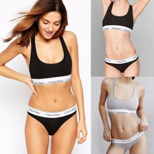 Calvin Klein Cotton Stretch Women CK Bralette Bra&Thong Sets Underwear S-XL - Picture 1 of 15