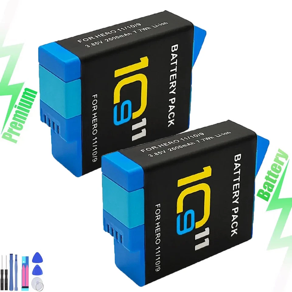 2x for GoPro Rechargeable Li-Ion Battery 2000mAh HERO9/10/11 Black ADBAT-001 - Image 1 of 4