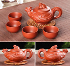 AMAZING A Set Purple Clay Manual Sculpture Red Fly Dragon Teapot Cups AD4