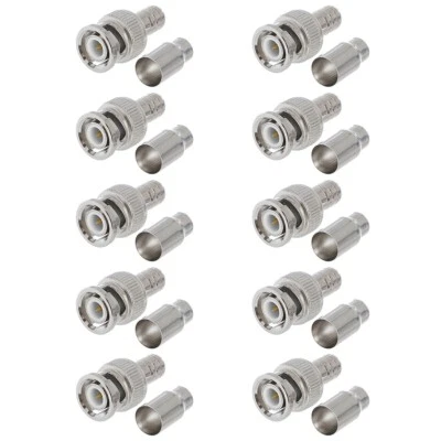 10x BNC Male Crimp On RG59 Coax Coaxial Cable Connector Adapter For CCTV Camera - Image 1 of 2