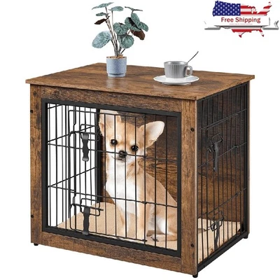 Sturdy Dog Cage Furniture Heavy Duty Metal MDF Double Door Pet Crate Side Table - Image 1 of 4