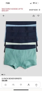 H&M Boys Cotton Boxer Briefs, 5 Pack, Brand New, Size 6x/7 - Picture 1 of 6