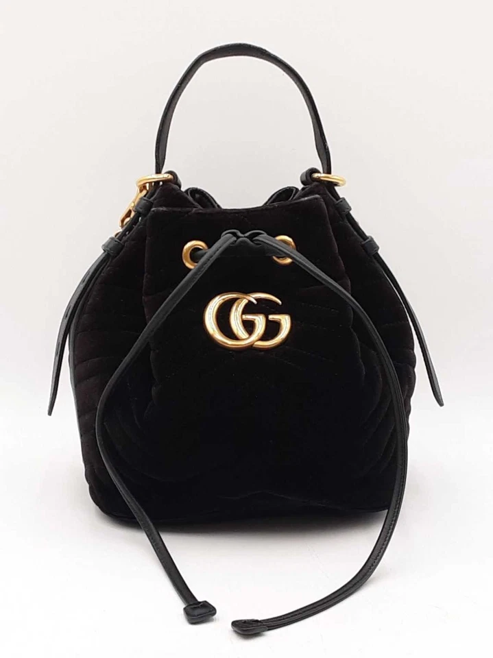 Gucci Marmont Bucket Bag In Matelassé Black Velvet Fw0825lrxdu - Image 1 of 4