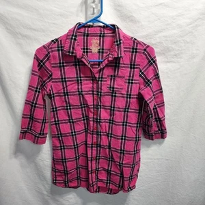 Top con botones manga 3/4 a cuadros rosa Faded Glory para niñas XL 14-16 - Imagen 1 de 7