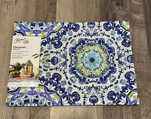 Fiesta Placemats Indoor Outdoor Blue Paisley NEW Set of Four - Picture 1 of 3