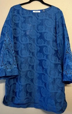 Nuevo con etiquetas Top Robert Graham Althea Azul Real Lino y Seda - Grande Foto 1 de 4