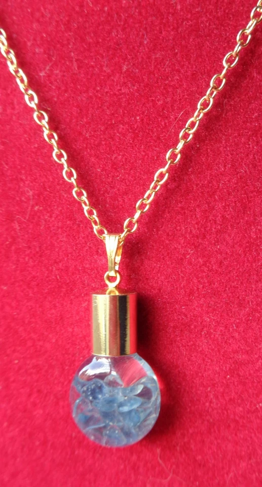 COLGANTE MEDALLÓN CRISTAL SOPLADO A MANO ZAFIRO FLOTANTE/CADENA Y FIANZA TONO DORADO 18" Foto 1 de 1