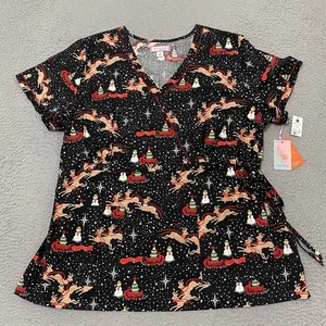Koi Scrub Top Womens Sz 3X Black Kathryn Christmas Peace Joy 115PR NEW - Picture 1 of 16
