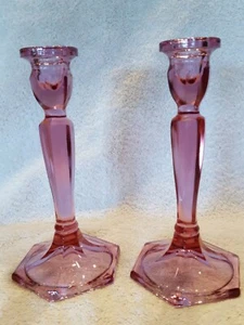 Set of 2 Fenton 8" Purple Pink Single Taper Light Candle Holder/Stick(s) - Picture 1 of 7