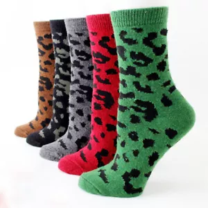 5 paia calzini invernali spessi mongoli morbidi donna stampa leopardata cashmere lana - Foto 1 di 12