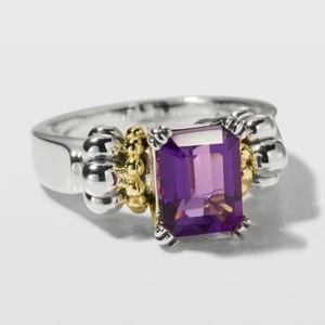 LAGOS Glacier Small Emerald-Cut Amethyst Ring in Sterling Silver Size 7 - Picture 1 of 8