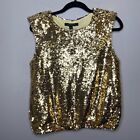 Marc New York Womens Small Blouse Top Sequin Metallic Gold NYE Shoulder Pads
