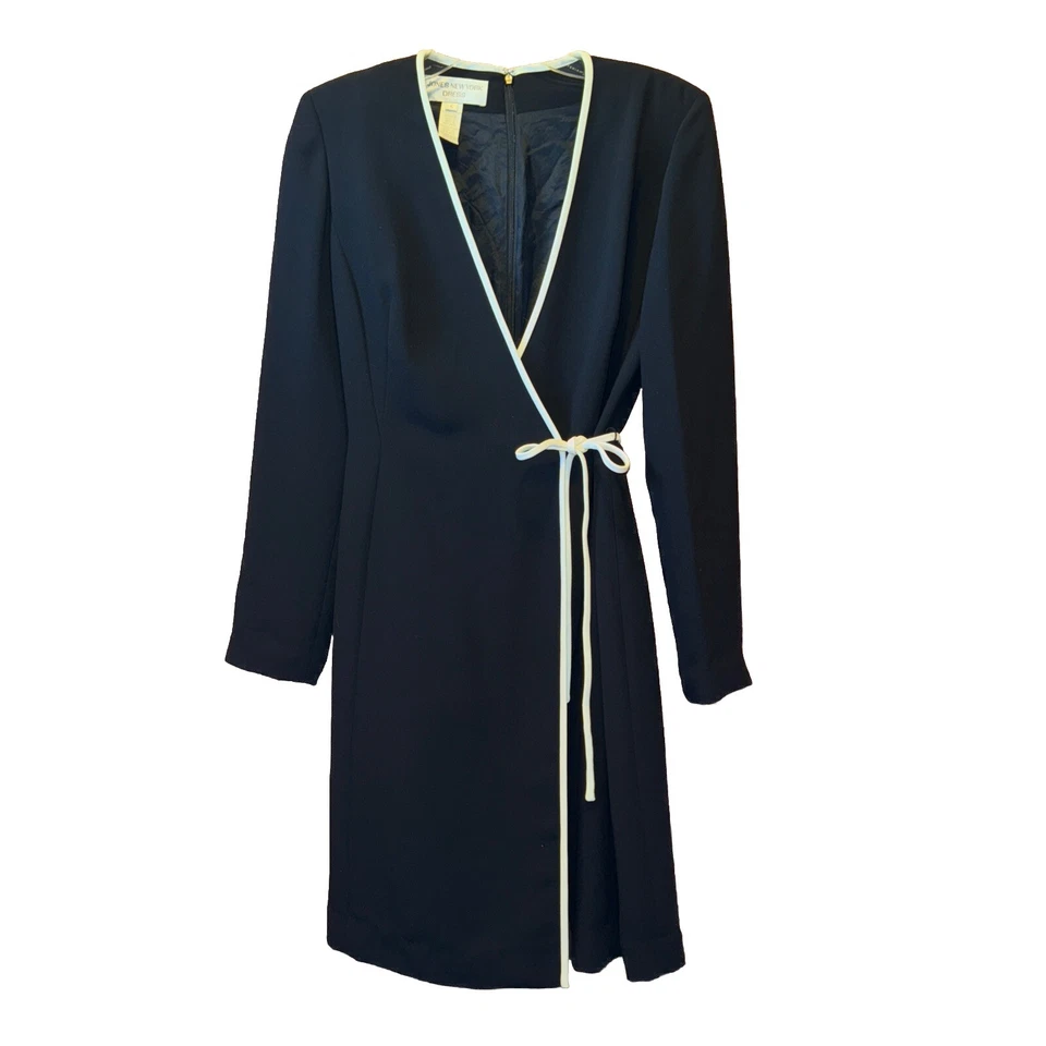 Jones New York Little Black 90’s Faux Wrap Cocktail Dress Women’s Size 6 Vintage - Image 1 of 4