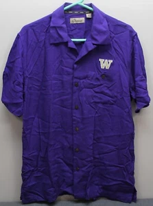 Washington Huskies Purple Embroidered Button-Up Shirt Rayon Hawaiian S Small 42 - Picture 1 of 10