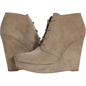 GBG Los Angeles Wedge Booties Platform Lace Up Ankle Boots Taupe 9.5M NEW - Picture 1 of 10