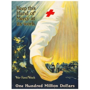 Cartel de guerra Keep This Hand of Mercy at Its Work IMÁN DE NEVERA 1918 Cruz Roja - Imagen 1 de 7