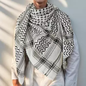 Traditional Black and White Palestinian Arafat Kuffiyeh Shemagh Scarf Headwrap - Picture 1 of 24
