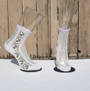 Womens Sheer Floral Mesh Crew Socks - Picture 1 of 1