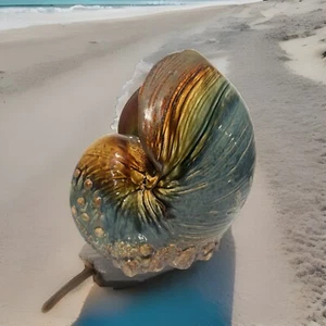 Vintage Large Art Deco MCM Ceramic Pottery Nautilus Seashell Decoration Ocean - Picture 1 of 22