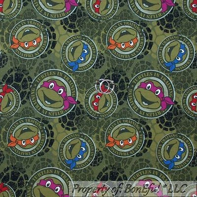 BonEful FABRIC FQ Cotton Jersey KNIT Green Teenage Mutant Ninja Turtle Shell Boy - Image 1 of 4