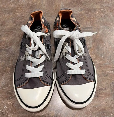 匡威 Converse One Star 低帮青少年 1 码灰色帆布头骨步行鞋 — 第 1/4 张图片