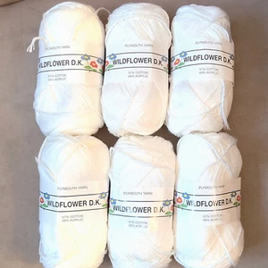 6 Skeins Wildflower by D.K. Plymouth Yarn (50% Cotton/50% Acrylic) - White - Picture 1 of 4