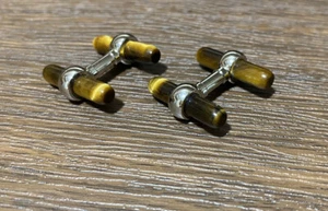 Cufflinks Tiger Eyes Silver Tone - Picture 1 of 4