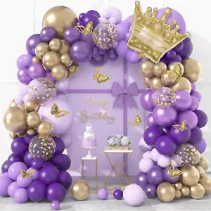 150Pcs Purple Balloon Garland Arch Kit, Butterfly Dark Purple Gold Lavender Meta - Picture 1 of 12