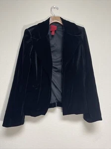 JS Collection Womens Black Velvet Jacket Size 4 Open Front Polyester Blend - Picture 1 of 14