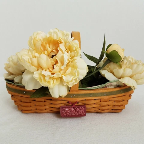LONGABERGER 2001 May Series Peony Basket~Liner~Protector~Tie On 12th in Series Cover