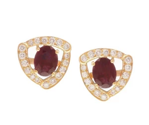 1.10ct Natural Round Diamond Ruby 14k Yellow Gold Anniversary Stud Earring - Picture 1 of 5