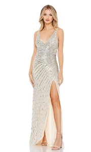Mac Duggal Sleeveless Sequined V-Neck Gown In Nude/Silver Size 6 NWT MSRP $398 - Picture 1 of 14
