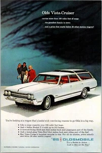 PRINT AD 1965 Oldsmobile Vista Cruiser White Station Wagon Family 6.5 x 10 - Picture 1 of 3
