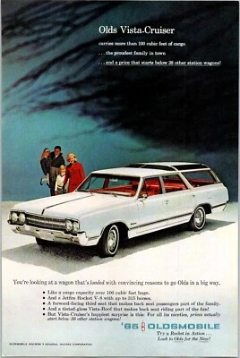 PRINT AD 1965 Oldsmobile Vista Cruiser White Station Wagon Family 6.5 x 10 - Image 1 of 3