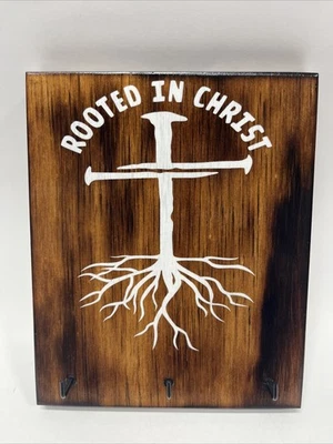Rustic Wood Sign Inspirational Wall Decor With 3 Hooks Christian REDEEMED Cross - Image 1 of 4