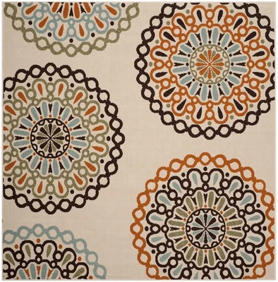 3' Cream/Terracotta Stain-Resistant Rug for High Traffic Areas VER092-0715-3SQ - Image 1 of 4